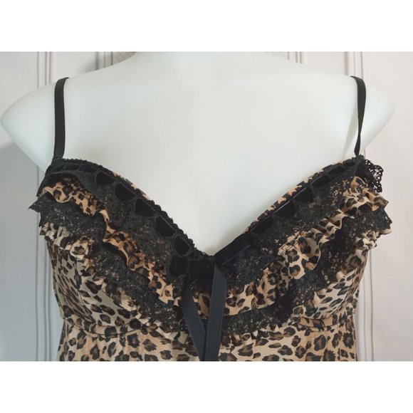 Cassandra Leopard Print Babydoll Lingerie Underwire Ruffles Silky Soft Sz S - Picture 2 of 9